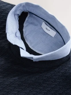Gebreide Kleding*Next Donkerblauw - Regular Fit Mini Cable Mock Shirt Jumper