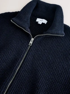Gebreide Kleding|Next Donkerblauw - Regular Fit Waffle Texture Chenille Zip Through Cardigan