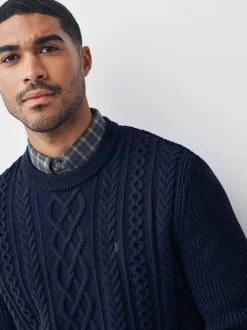 Gebreide Kleding*Next Donkerblauw - Regular Fit Aran Cable Mock Shirt Jumper