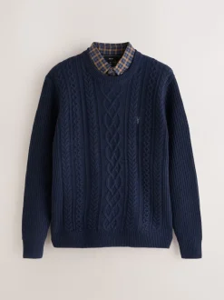 Gebreide Kleding*Next Donkerblauw - Regular Fit Aran Cable Mock Shirt Jumper