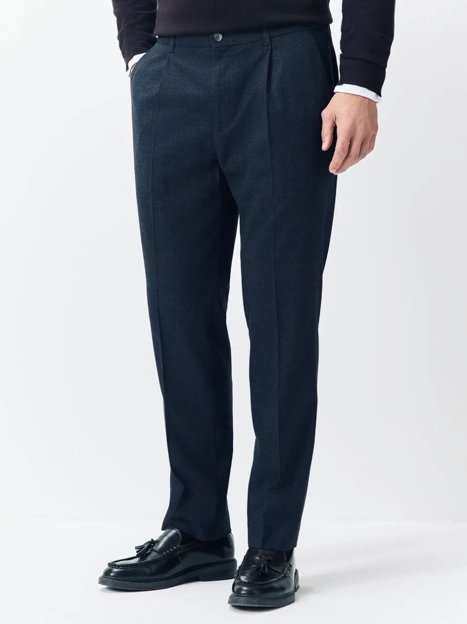 Formele Broek*Next - Regular Tapered Fit Smart Textured Soft Touch Trousers Donkerblauw