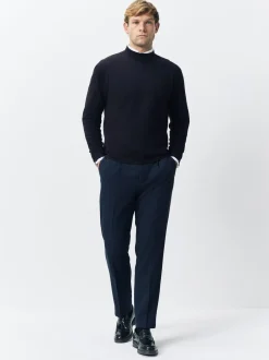 Formele Broek*Next - Regular Tapered Fit Smart Textured Soft Touch Trousers Donkerblauw