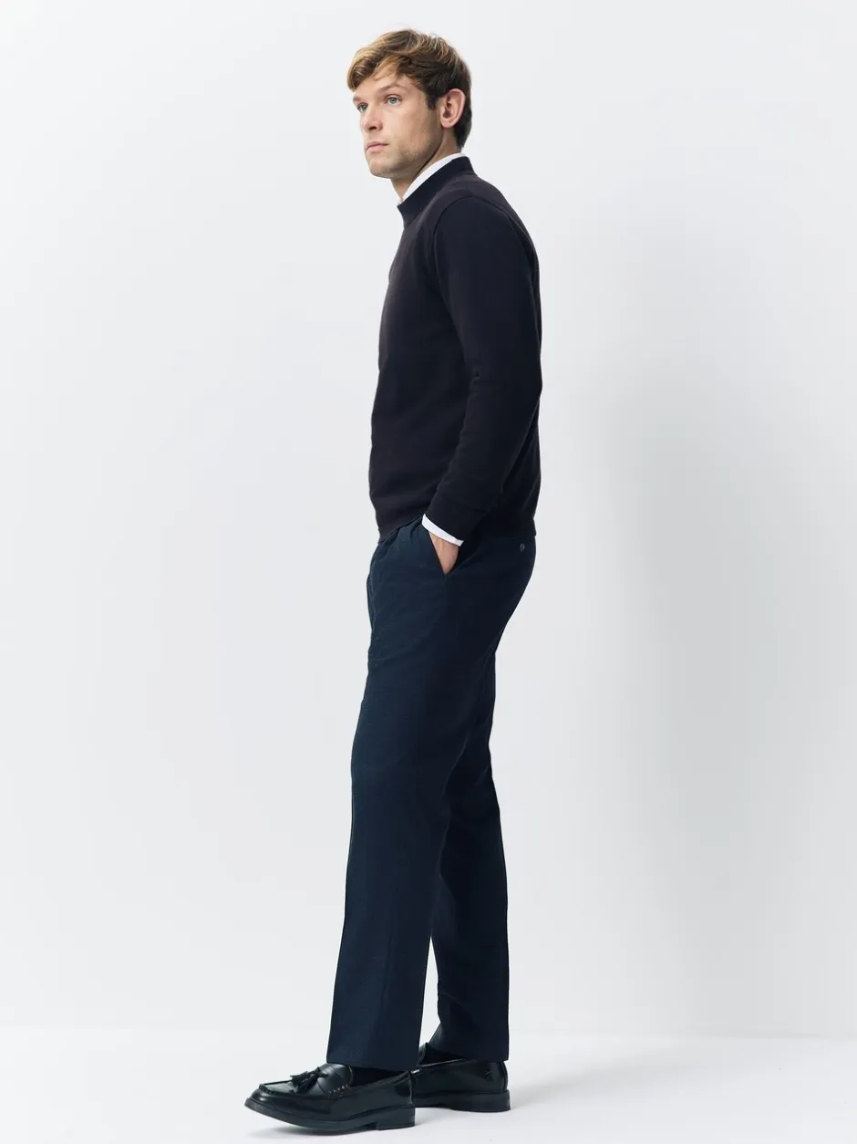 Formele Broek*Next - Regular Tapered Fit Smart Textured Soft Touch Trousers Donkerblauw