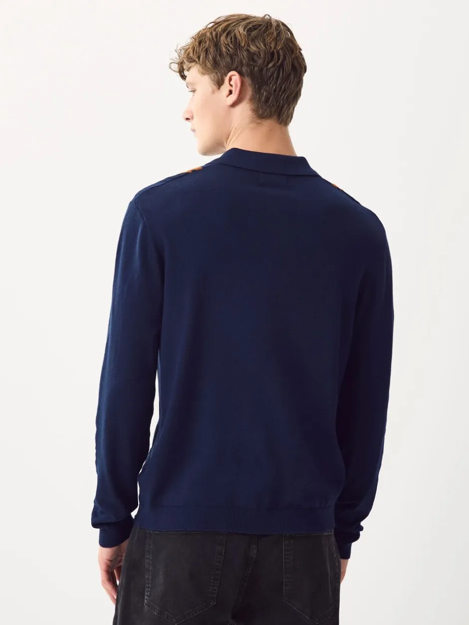 Gebreide Kleding|Poloshirts*Next - Regular-fit poloshirt met lange mouwen, streepdessin en hoog katoengehalte Donkerblauw