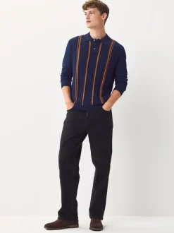 Gebreide Kleding|Poloshirts*Next - Regular-fit poloshirt met lange mouwen, streepdessin en hoog katoengehalte Donkerblauw