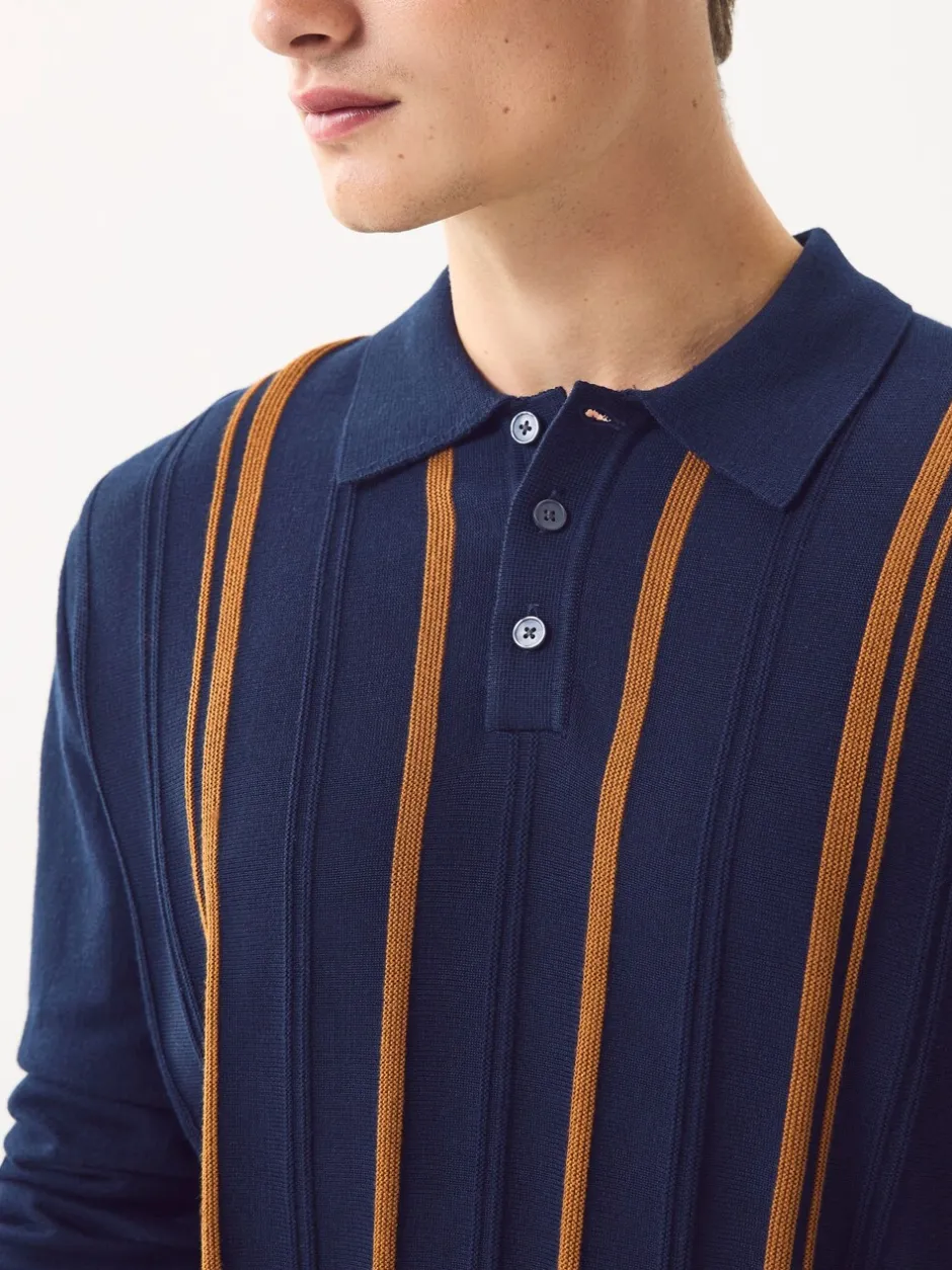 Gebreide Kleding|Poloshirts*Next - Regular-fit poloshirt met lange mouwen, streepdessin en hoog katoengehalte Donkerblauw