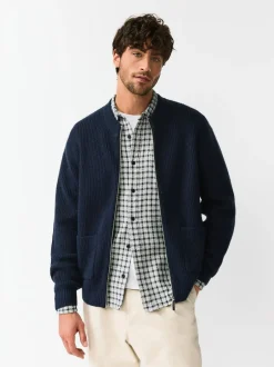 Gebreide Kleding|Next - Rib Texture Zip Through Cardigan with Wool Donkerblauw