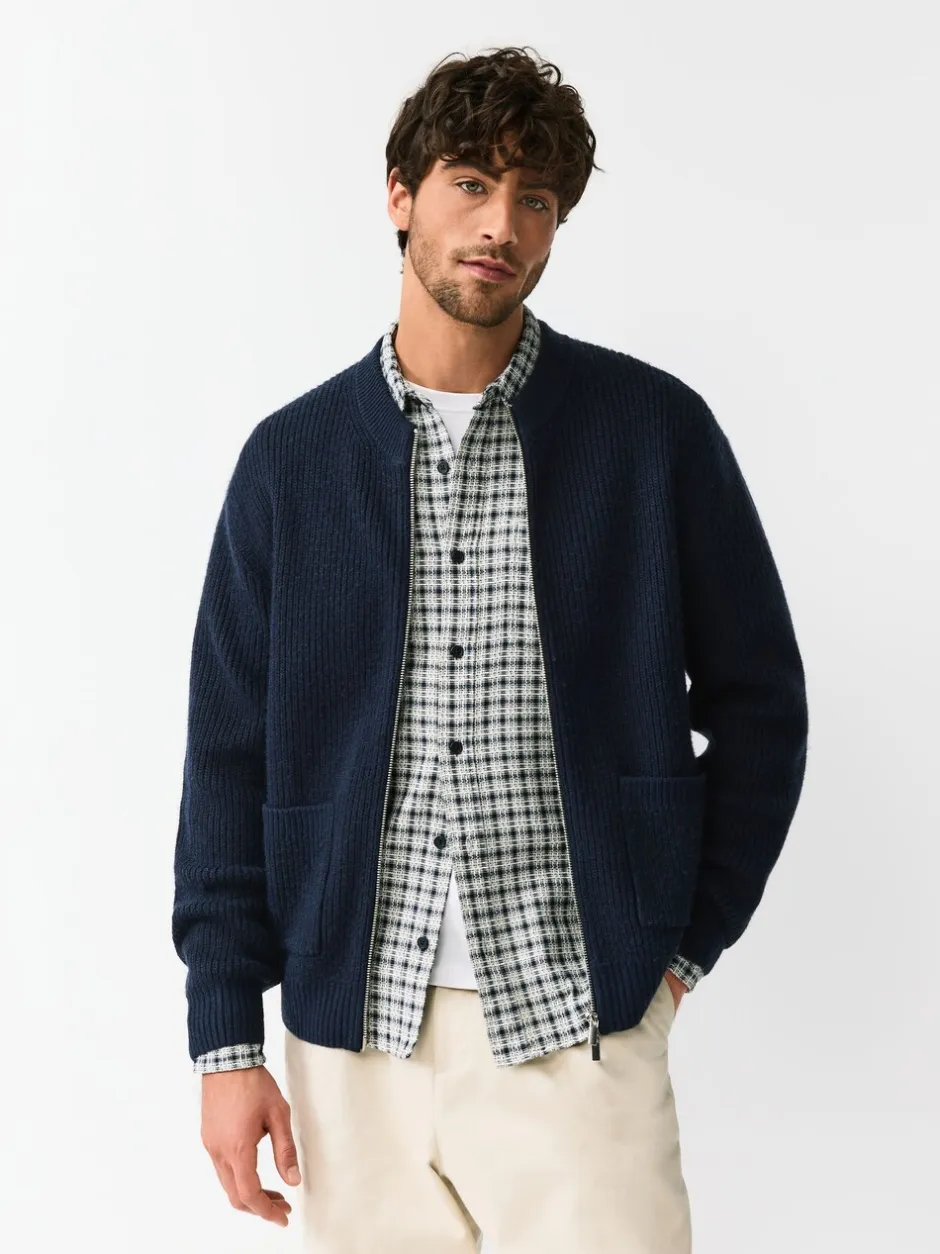 Gebreide Kleding|Next - Rib Texture Zip Through Cardigan with Wool Donkerblauw