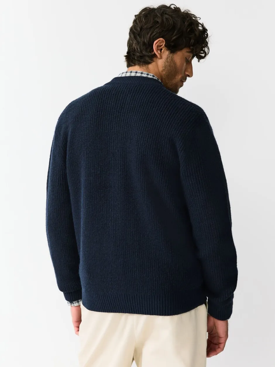 Gebreide Kleding|Next - Rib Texture Zip Through Cardigan with Wool Donkerblauw