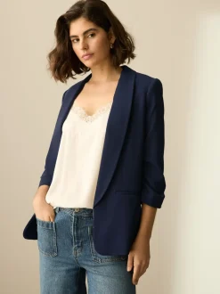 Kostuums En Werkkleding|Next Donkerblauw - Ruimvallend blazer met gerimpelde mouwen