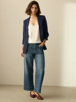 Kostuums En Werkkleding|Next Donkerblauw - Ruimvallend blazer met gerimpelde mouwen