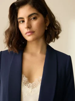 Kostuums En Werkkleding|Next Donkerblauw - Ruimvallend blazer met gerimpelde mouwen