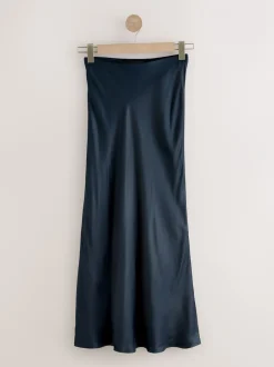 Rokken|Gelegenheidskleding|Next Donkerblauw - Satijnen midirok