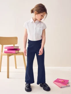 Schoolkleding|Next - Schoolbroek met hoog aandeel katoen, stretchy, bootcut en elastische tailleband (3 - 16 jr) Donkerblauw
