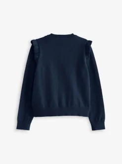 Gebreide Kleding*Next Donkerblauw - Schoolvest met hoog katoengehalte en ruches op de schouders (3-16 jr)