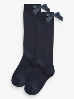 Sokken En Panty's|Next - Set van 2 paar kniehoge sokken met strik en hoog katoengehalte Donkerblauw