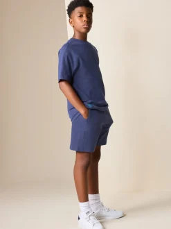 Shorts|Next - Set van T-shirt met textuur en korte mouwen en shorts (3 - 16 jr) Donkerblauw