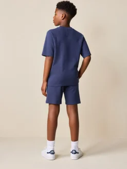 Shorts|Next - Set van T-shirt met textuur en korte mouwen en shorts (3 - 16 jr) Donkerblauw
