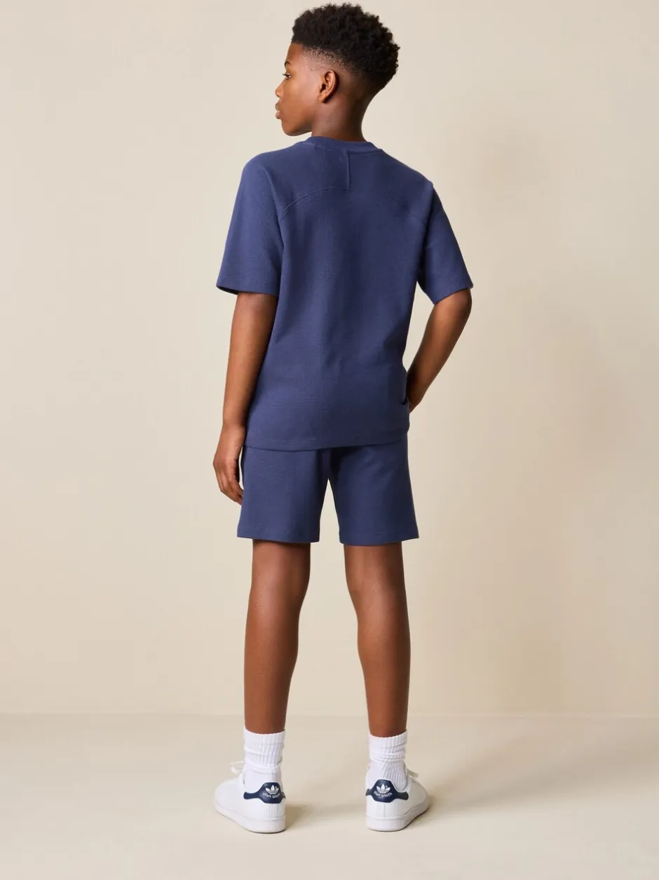 Shorts|Next - Set van T-shirt met textuur en korte mouwen en shorts (3 - 16 jr) Donkerblauw