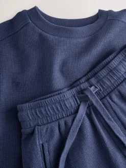 Shorts|Next - Set van T-shirt met textuur en korte mouwen en shorts (3 - 16 jr) Donkerblauw