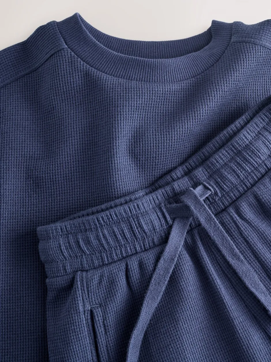 Shorts|Next - Set van T-shirt met textuur en korte mouwen en shorts (3 - 16 jr) Donkerblauw