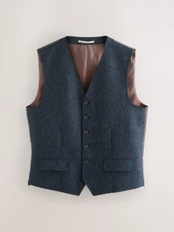 Vesten*Next - Signature Abraham Moon 100% British Wool Donegal Suit Waistcoat Donkerblauw