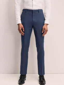 Broeken En Chino's|Next - Slim Fit - Elasticated Waist Motionflex Stretch Smart Trousers Donkerblauw