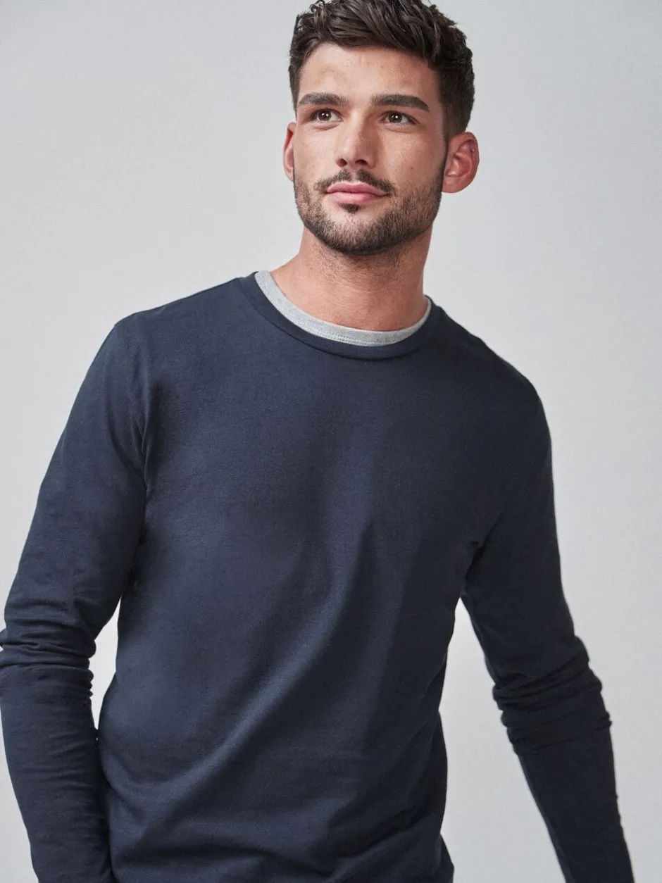 T-Shirts En Hemden|Next - Slim Fit - T-shirt met lange mouwen en ronde hals Donkerblauw
