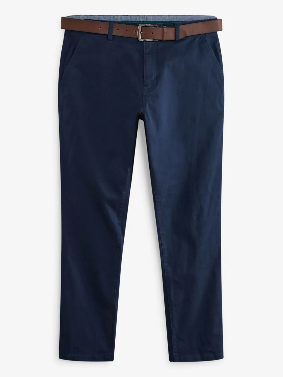 Broeken En Chino's|Next - Slim Fit - Zachte chino met riem Donkerblauw