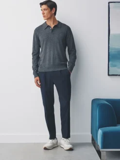 Formele Broek|Next - Slim fit stretchy Broeken met intern trekkoord Donkerblauw
