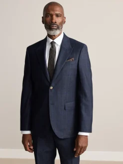 Pakken*Next Donkerblauw - Slim-fit Signature Marzotto 100% Italiaans wollen geruit colbert