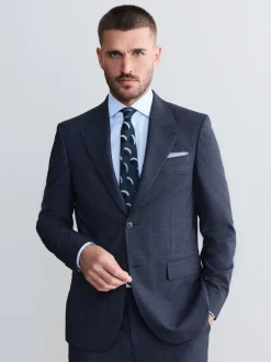 Blazers En Business-Jasjes|Pakken|Next Donkerblauw - Slim-fit Signature Marzotto 100% Italiaans wollen geruit colbert