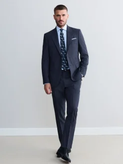 Blazers En Business-Jasjes|Pakken|Next Donkerblauw - Slim-fit Signature Marzotto 100% Italiaans wollen geruit colbert
