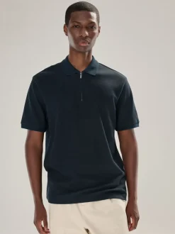 Poloshirts*Next - Smart poloshirt met textuur en rits Donkerblauw