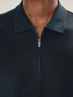 Poloshirts*Next - Smart poloshirt met textuur en rits Donkerblauw