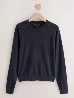Gebreide Kleding|Next Donkerblauw - Soft Touch Ronde hals Katoen Rijke Trui