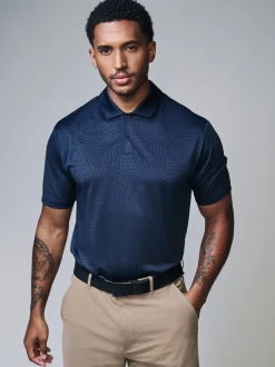 Poloshirts|Next - Sportief jacquard golfpoloshirt Donkerblauw