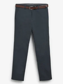 Broeken En Chino's*Next - Straight fit - Zachte chino met print en riem Donkerblauw