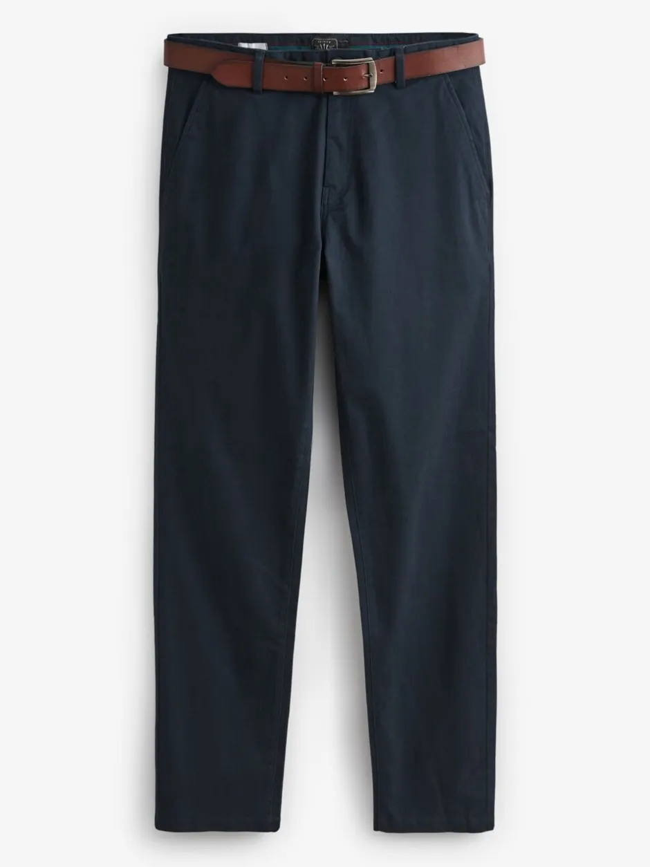 Broeken En Chino's|Next - Straight fit - Zachte chino met riem Donkerblauw