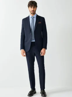 Blazers En Business-Jasjes|Pakken|Next - Strakke Pasvorm - Kostuum met textuur: colbert Donkerblauw
