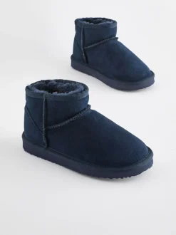 Pantoffels*Next - Suède enkellaarsjes met warme voering Donkerblauw