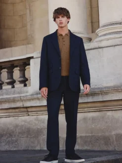 Pakken|Next - Tailored Fit Signature Abraham Moon 100% British Wool Donegal Suit Jacket Donkerblauw