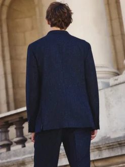 Pakken|Next - Tailored Fit Signature Abraham Moon 100% British Wool Donegal Suit Jacket Donkerblauw
