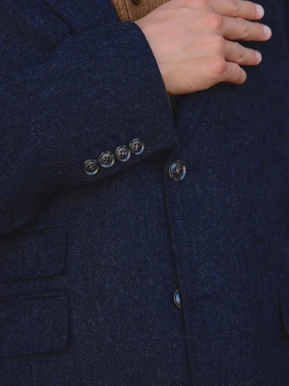 Pakken|Next - Tailored Fit Signature Abraham Moon 100% British Wool Donegal Suit Jacket Donkerblauw