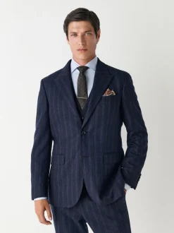 Blazers En Business-Jasjes|Pakken|Next Donkerblauw - Tailored Fit Striped Wool Blend Suit Jacket