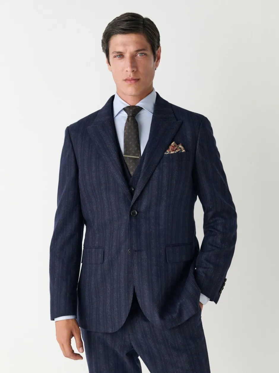 Blazers En Business-Jasjes|Pakken|Next Donkerblauw - Tailored Fit Striped Wool Blend Suit Jacket