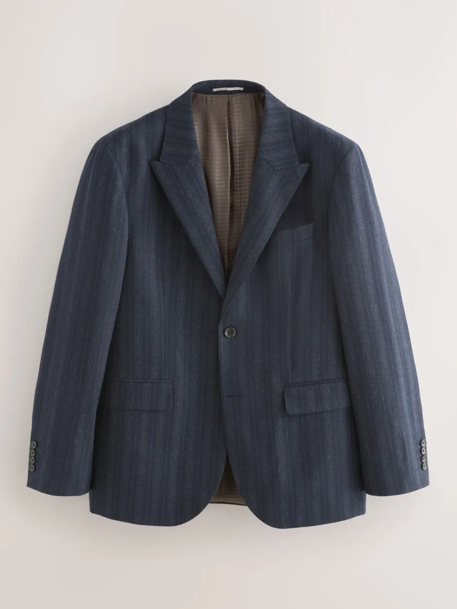 Blazers En Business-Jasjes|Pakken|Next Donkerblauw - Tailored Fit Striped Wool Blend Suit Jacket