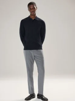 Gebreide Kleding|Poloshirts|Next - Textuur - Regular Fit Essential Long Sleeve Knitted Polo Shirt Donkerblauw