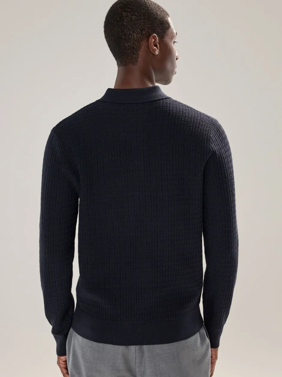 Gebreide Kleding|Poloshirts|Next - Textuur - Regular Fit Essential Long Sleeve Knitted Polo Shirt Donkerblauw