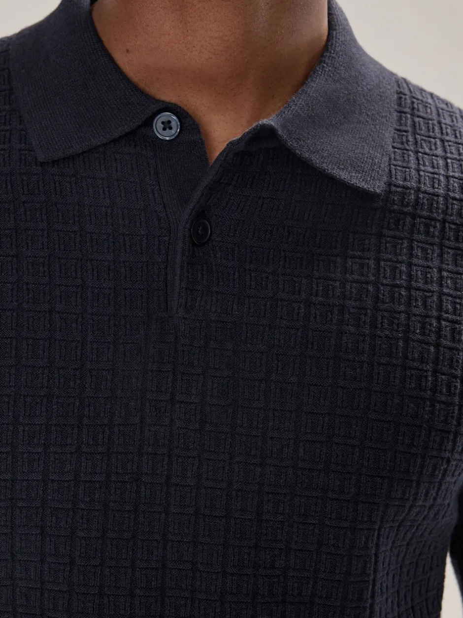 Gebreide Kleding|Poloshirts|Next - Textuur - Regular Fit Essential Long Sleeve Knitted Polo Shirt Donkerblauw